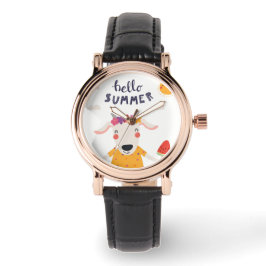 Montre Femme Hello Summer Carré Cuir Noir Horloge