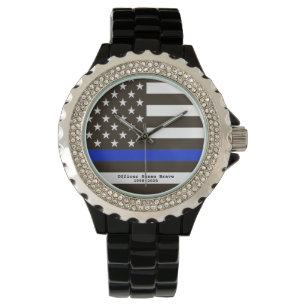 Montre Femme mince de policier de drapeau de Blue Line