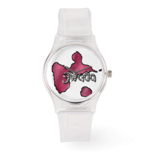 Montre femme rose avec carte de la Guadeloupe