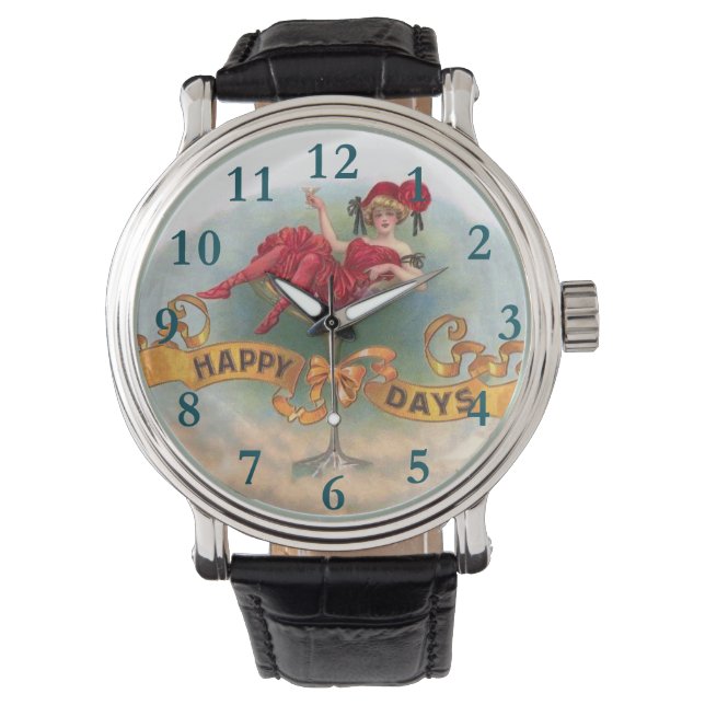 Montre Femme victorienne Champagne Rouge Happy (devant)