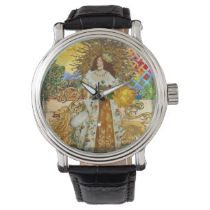 Montre Femme Vintage Soleil Doré : Art Collage Zodiaque L