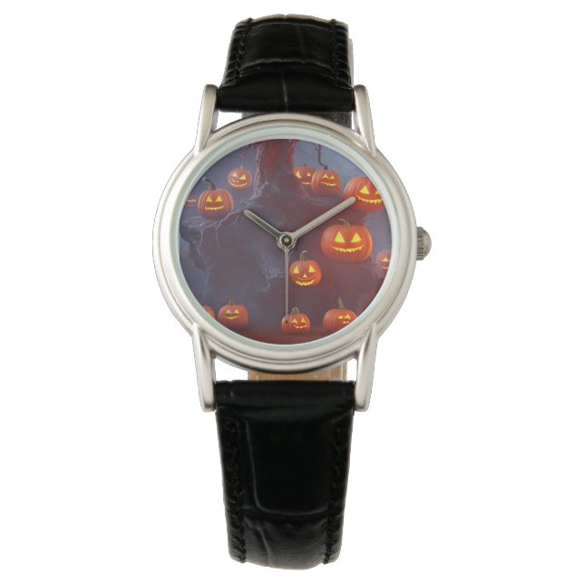 Montre Femmes Éffrayant Halloween Citrouille Watch (devant)
