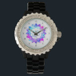 Montre *~* Femmes Noir Lotus Om Nouvel Âge Mandala<br><div class="desc">* Ce nouveau design spirituel féminin en cristal Rhinestone Black Enamel Watch d'âge nouveau dispose d'une forte couleur de magenta bleu turquoise couleur lotus fleur mandala cristal rhinestone encadré visage montre. Le mandala a un symbole om au centre. Ajoutez un peu de paix et une bonne énergie à votre journée...</div>