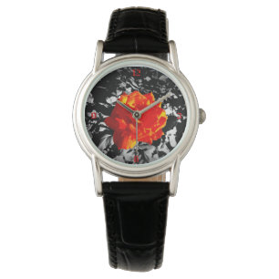 Montre Femmes rose rouge Custom Classic Black Leather wat