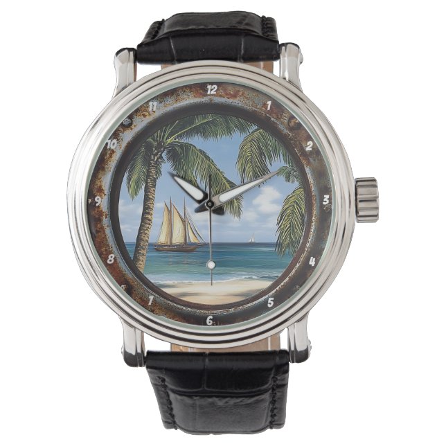 Montre Fenêtre nautique Rustique Tropical Voilier (devant)