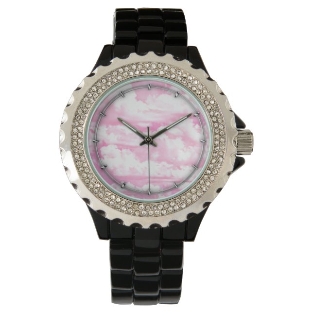 Montre Festive Pastel nuages heureux rose (devant)