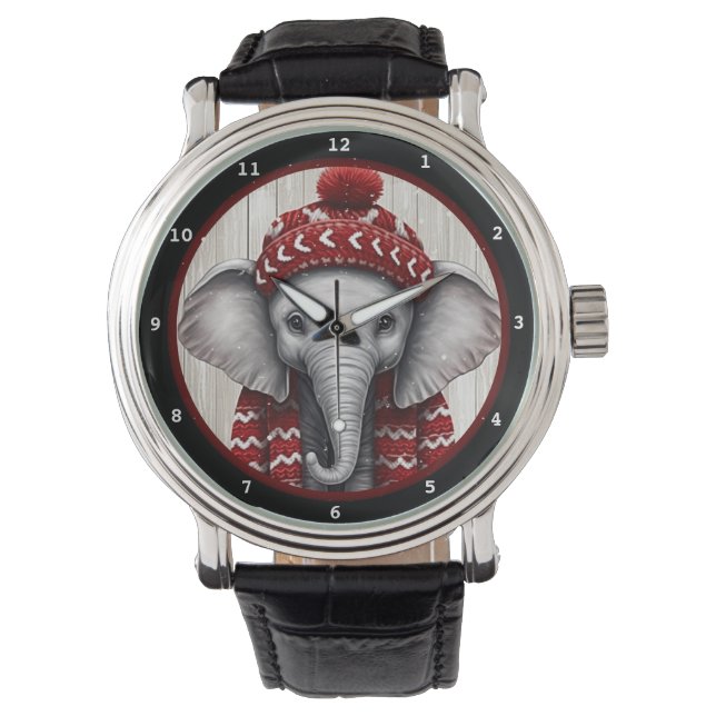 Montre Festive Winter Elephant Wearing Cozy Hat (devant)