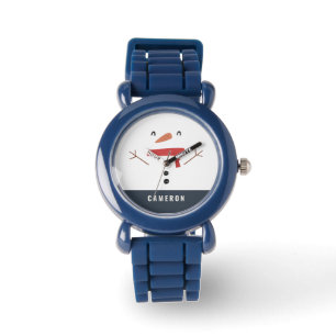 Montre fête drôle bonhomme de neige personnalisé enfants