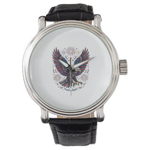 Montre Feu d'artifice aigle chauve patriotique vecteur vi
