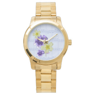 Montre Feuille de fleurs violettes et jaunes Musique Gold