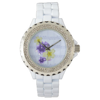 Montre Feuille de fleurs violettes et jaunes Regarder la 