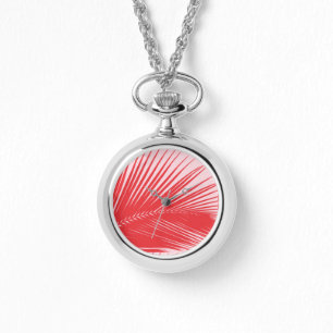 Montre Feuille de palme - Corail et coquille rose