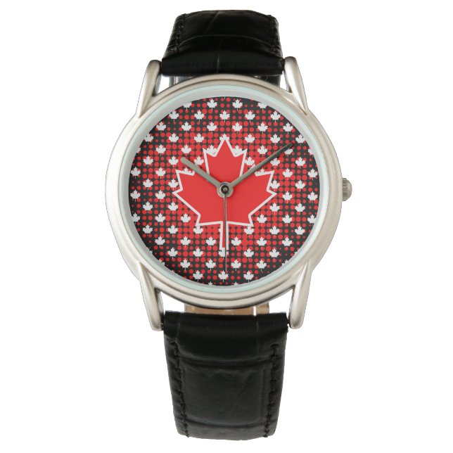 Montre Feuille d'érable canadienne avec fond à motif de p (devant)