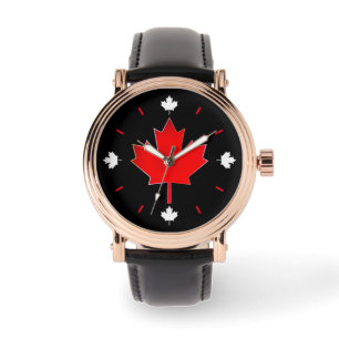 Montre Feuille d'érable canadienne sur fond noir