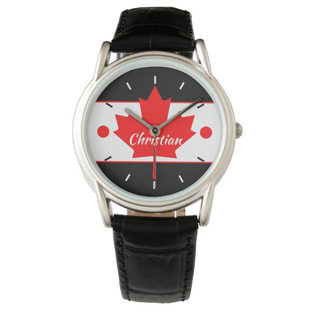 Montre Feuille d'érable canadienne (Votre nom) (devant)