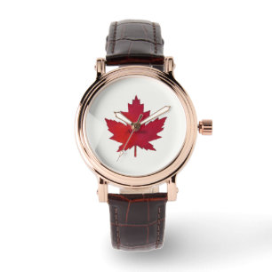 Montre Feuille d'érable d'automne Canada Veille en cuir