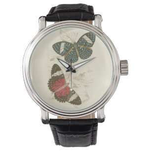 Montre Feuilles de Sepia avec papillons colorés