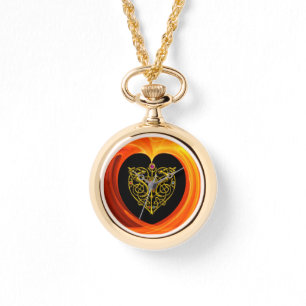 MONTRE FEUILLES D'OR DANS LES CHALEINES FRACTALES ORANGE