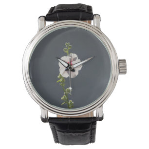 Montre Feuilles rose vert Fleur sur gris foncé Mallow
