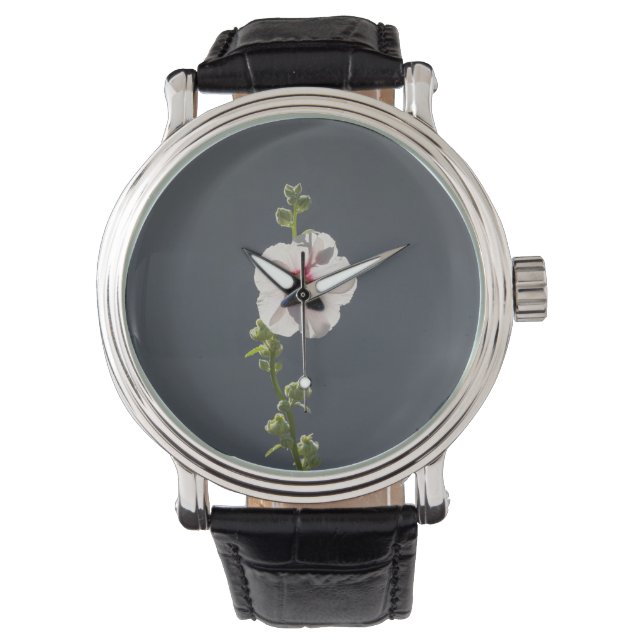 Montre Feuilles rose vert Fleur sur gris foncé Mallow (devant)