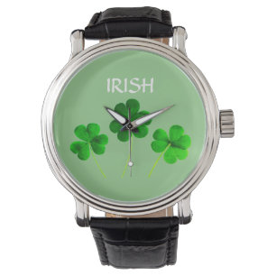 Montre Feuilles Shamrocks verts irlandais de la Saint-Pat