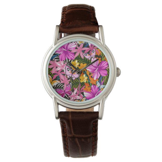 Montre Feuilles tropicaux et fleurs (devant)