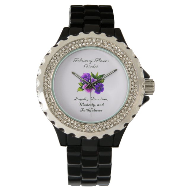 Montre Février Mois de naissance Violet Fleur Delicet Flo (devant)