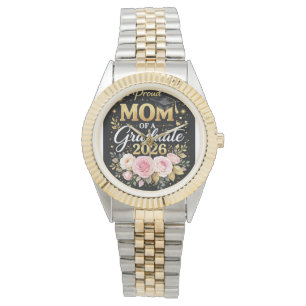 Montre Fière maman d'un diplômé 2026 – Or élégant & Flora