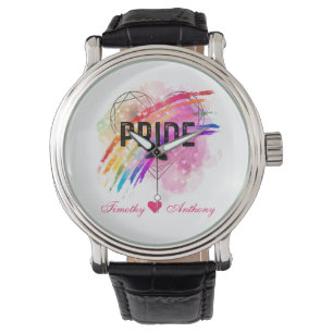 Montre Fierté LGBTQ personnalisée Coeur couleur arc-en-ci