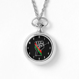 Montre fierté noire drapeau rouge vert poing panafricain 