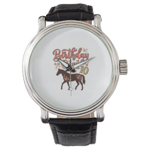 Montre Fille d'anniversaire 10 Cheval Floral Design Vecto