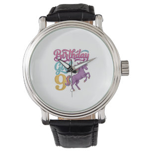 Montre Fille d'anniversaire 9 Licorne Dessin de gravure v