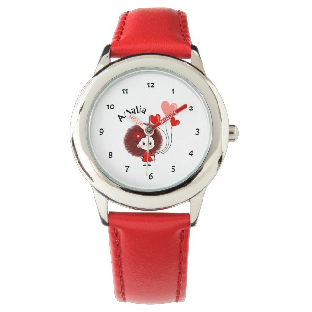 Montre Fille drôle avec ballons de coeurs (devant)