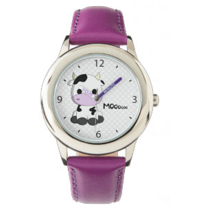 Montre fille rose avec dessin animé de vache migno