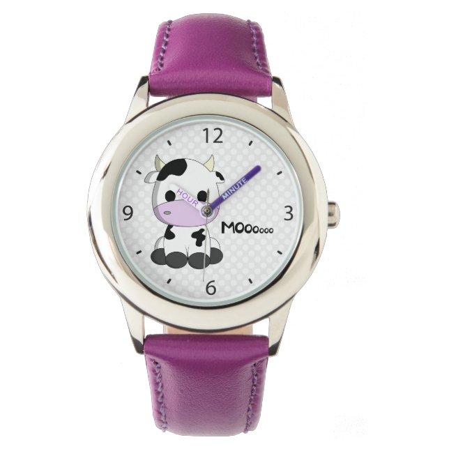 Montre fille rose avec dessin animé de vache migno (devant)