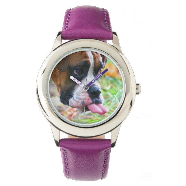 Montre Filles amusantes Boxer Chien Photo Tongue Out Watc (devant)