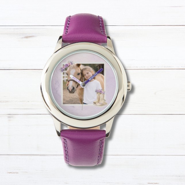 Montre Filles Cheval Floral Violet (Créateur téléchargé)
