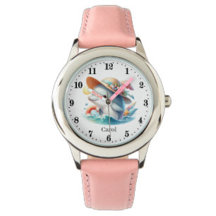 Montre filles cool amoureux dauphins ajouter le nom