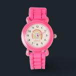 Montre Filles Cool et mignonne arc-en-ciel rose<br><div class="desc">Cette jolie montre pour enfants présente un dessin animé en arc-en-ciel rose boho et peut être personnalisée avec votre nom de fille. Avec des chiffres clairs et faciles à lire, cette "première" montre est idéale pour les enfants ou les tout-petits qui commencent à apprendre l'heure. Le cadeau idéal pour votre...</div>