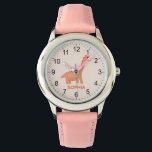 Montre Filles Cool et mignonne dinosaure rose & nom<br><div class="desc">Cette montre pour enfants mignonne et moderne présente un dessin animé de dinosaure rose et peut être personnalisée avec votre nom de fille. Avec des chiffres clairs et faciles à lire, cette "première" montre est idéale pour les enfants ou les tout-petits qui commencent à apprendre l'heure. Le cadeau cool idéal...</div>