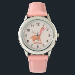 Montre Filles Cool et mignonne dinosaure rose & nom<br><div class="desc">Cette montre pour enfants mignonne et moderne présente un dessin animé de dinosaure rose et peut être personnalisée avec votre nom de fille. Avec des chiffres clairs et faciles à lire, cette "première" montre est idéale pour les enfants ou les tout-petits qui commencent à apprendre l'heure. Le cadeau cool idéal...</div>