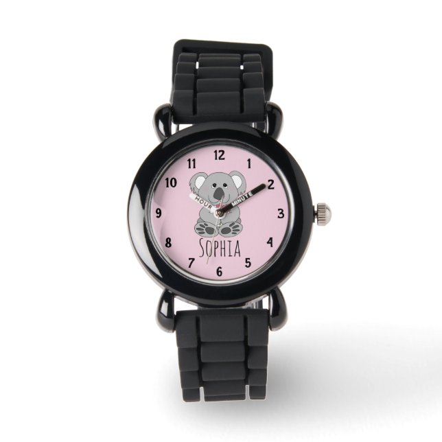 Montre Filles Cute Koala Ours Cartoon Fleurs & Nom Enfant (Recto)