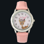 Montre Filles Joli Cerf Rose Floral & Fleurs Enfants<br><div class="desc">Ce jeune enfant mignon et ceinturé montre un beau cerf et des fleurs d'aquarelle et des chiffres faciles à lire. Ce joli design floral rose offre également un endroit où ajouter le nom de votre fille. Le design parfait pour votre petit renne !</div>