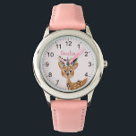 Montre Filles Joli Cerf Rose Floral & Fleurs Enfants<br><div class="desc">Ce jeune enfant mignon et ceinturé montre un beau cerf et des fleurs d'aquarelle et des chiffres faciles à lire. Ce joli design floral rose offre également un endroit où ajouter le nom de votre fille. Le design parfait pour votre petit renne !</div>