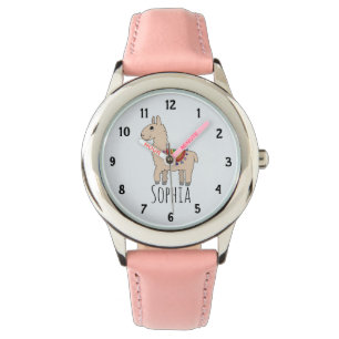 Montre Filles mignonne Arc-en-ciel Llama Dessin et nom En