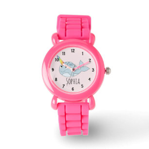 Montre Filles mignonne arc-en-ciel Narwhal Dessin et nom