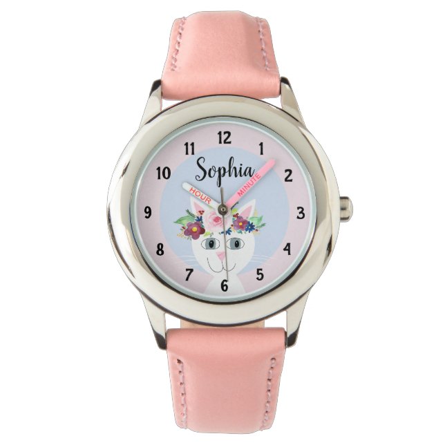 Montre Filles mignonne félin caricature et nom Enfants (devant)