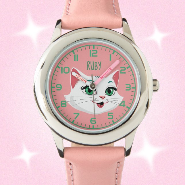 Montre Filles mignonne Kitty Nom du chat Monnaie rose bla (Créateur téléchargé)