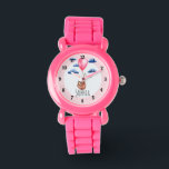 Montre Filles mignonne rose Sloth Animal et nom Enfants<br><div class="desc">Cette magnifique montre pour enfants, aux couleurs vives, est ornée de chiffres audacieux, et d'une belle mère et d'un enfant paresseux, peints à la main, flottant dans le ciel en tenant un ballon. Ce joli design rose dispose également d'un endroit où vous pouvez ajouter le nom de votre fille. Le...</div>