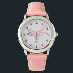 Montre Filles mignonne rose T-Rex Dinosaur Enfants avec n<br><div class="desc">Ce joli design rose fait partie d'une collection de dinosaures pour vêtements et accessoires pour enfants. La montre présente un dessin de dinosaure T-Rex rose dessiné à la main et peut être personnalisé avec le nom de votre fille. Idéal pour la première montre de votre fille aimante dinosaure. Consultez notre...</div>